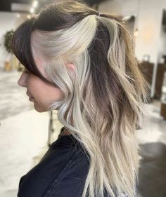 Awesome Block Dyed Hair Photo - davidreed.co Half Peekaboo Hair, Straight Brown Hair Styles, Brown With Blonde Hair Underneath, Brown And Blonde Hairstyles, Narcissa Inspired Hair, Brown And Blond Hair Underneath, Blonde Underlayer Hair, Peekaboo Hair Color Brunettes Blondes, Blonde On The Bottom Hair