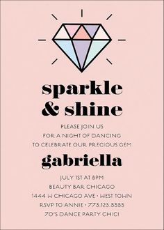 a pink and black poster with the words sparkle and shine on it's side