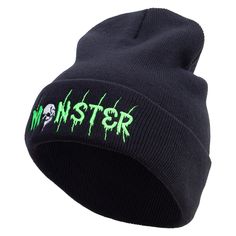 Skull Monster Embroidered 12 Inch Long Knitted BeanieMade of 100% acrylic.One size fits most with flexibility, fitting up to XL.12 inches deep and 8 inches wide.Cuff measures 3 inches long.Adult/Unisex.Great for keeping you warm on a cold day.8(W) X 12(L) X 1(H) inches.Soft, thick and warm material.Double Layers.Fall and Winter season.Hand wash only.Imported. Long Knit, Halloween Design, Knit Beanie, Cold Day, Event Design, Black