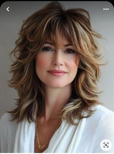 Natural Layers For Long Hair, Long Hairstyles For Women Over 50 Thick Hair, Long Messy Shag Hairstyles, Layer Bangs Haircut, Hair Styles Shag, Bangs Shoulder Length Hairstyle, Shoulder Length Curly Haircuts, Very Layered Hair Medium Over 50, Curly Shag With Bangs