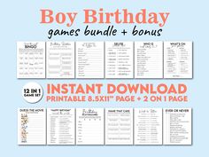 the boy birthday games bundle and printables