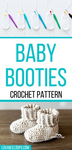 baby booties crochet pattern with text overlay