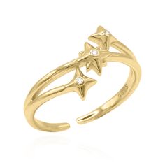 Look at the Stars, Look how they shine for you!  Lennon will add another dimension to your ring stacking style!  Crafted in an 18K Gold Vermeil she features a slim band adorned with three intricate star motifs each surrounding a tiny crystal. She is elegant yet wants to be noticed.   The open style of this ring also makes for easily slipping on and off the finger and there's no need to worry about sizing if you're gifting this to someone you love.  Presented in a gorgeous gift box with gift wrap Adjustable Star Shaped Stackable Rings For Anniversary, Adjustable Stackable Star-shaped Rings For Anniversary, Adjustable Gold Star-shaped Rings, Adjustable Gold Star Ring, Another Dimension, August Birthstone Jewelry, July Birthstone Jewelry, Three Star, Ring Stacking