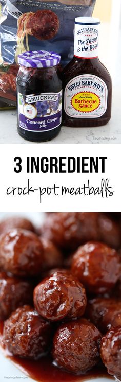 the ingredients for crock - pot meatballs are shown in this collage with text overlay