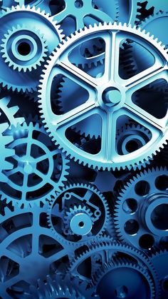 several gears are shown in the shape of a clockwork pattern on a blue background