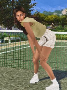 an animated woman is playing tennis on the court