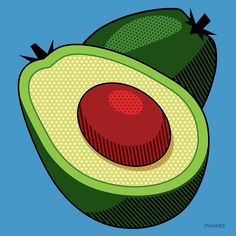 an avocado on a blue background is featured in this pop art style painting