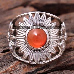 Carnelian Round Shape Gemstone Floral Ring For Cyber Monday Gift - 925 Sterling Silver Handmade Designer Ring Jewelry US Size 8 - ar6038( Stamped 925 )MATERIAL - 925 STERLING SILVERGEMSTONE - Carnelian RING SIZE - US 8RING WEIGHT - 7.9 GRAMSSTONE SIZE - 7 x 7 MMSTONE SHAPE -  RoundCOLOR - Orange Silver Carnelian Ring Jewelry, Silver Carnelian Ring Stamped 925, Silver Carnelian Gemstone Rings, Silver Carnelian Jewelry For Anniversary, Adjustable Silver Carnelian Rings, Carnelian Ring, Floral Ring, Ring Jewelry, Round Shape