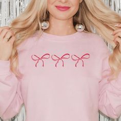 Bring Out Your Pink Side With Our "Girly Pink Triple Bow" Sweatshirt! Super Comfy And Perfect For A Night In. **Product Details:** - Unisex, Crewneck Sweatshirt - 50/50 Cotton And Polyester - For Best Fit And Color Choices, Please Refer To Sizing And Color Charts In Images **Care Instructions:** - Turn Item Inside Out - Do Not Use Bleach - Machine Wash Cold - Tumble Dry On Low Setting - Do Not Iron On Design - Do Not Dry Clean **Processing And Shipping Times:** - Please Allow 1-5 Days For Your O Open Back Sweatshirt, Bow Sweatshirt, Desert Bloom, Pullover Half Zip, Barbie Logo, Womens Sweatshirts, Tie Dye Sweatshirt, Color Charts, Quarter Zip Pullover