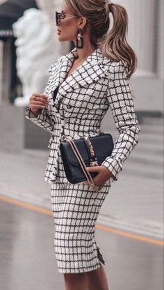 White And Black Dress, Chique Outfits, Professional Outfits, Suit Fashion, Mode Inspiration, Elegant Outfit