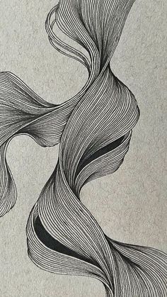 a drawing of wavy hair on paper with black and white lines in the shape of waves