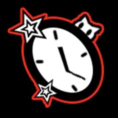 a clock with stars around it on a black background