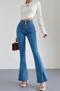 Fitting Pants, Jeans Material, Color Light Blue, Pants Length, Pants Jeans, Split Hem, Bandage Dress, Mesh Dress, Drawing Tips