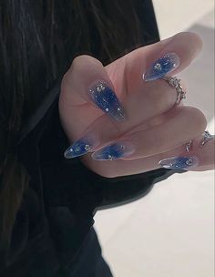 aesthetic long ballerina coffin nails nail trend xiaohongshu blue jelly blush transparent translucent shiny subversive acubi tiktok trends 2022 2023 chinese japanese korean asian Nails Korean, Dark Nails