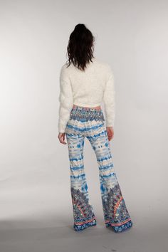 Boho, Bohemian, Print, Floral, Pants, Casual Wear, Bottoms, High Waisted Pants, Classic Pants, Festival Outfit, Multi Pants Model, Wide Pants, Flare Pants, Color Blue, Spandex, Festival, Size Small, Pants, How To Wear