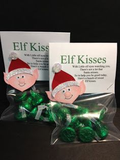 two elf kisses wrapped in green foil