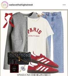 Gazelle Red Adidas Outfit, Gazelle Red Outfit, Red Trainers Outfit, Tommy Hilfiger Outfits Women Winter, Red Sambas Adidas Outfit, Red Sneakers Outfit Women, Red Sneakers Outfit, Looks Adidas, Trainers Outfit