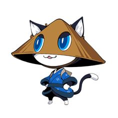 a cartoon cat with blue eyes and a hat on top of it's head