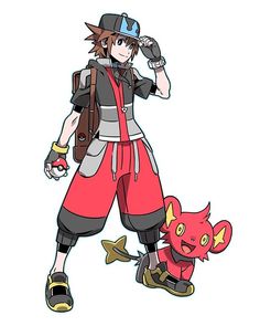 an image of a person with a hat on and a pokemon character next to him