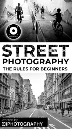 street photography the rules for beginners book cover with black and white photograph of people riding bicycles