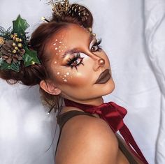 Mythical Creature Makeup Looks, Dress Like A Reindeer For School, Fun Christmas Makeup Looks, Elf Makeup Ideas, Christmas Elf Makeup Looks, Christmas Themed Makeup, Mythical Makeup, Creative Christmas Makeup Looks