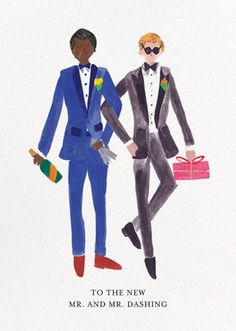 two men in tuxedos are holding hands