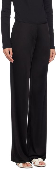 Relaxed-fit straight-leg viscose jersey trousers. · Elasticized waistband · Two-pocket styling · Mock-fly Supplier color: Black Versatile Black Viscose Bottoms, Full-length Viscose Pants For Workwear, Full-length Viscose Workwear Pants, Viscose Full-length Workwear Pants, Black Full Length Viscose Bottoms, Elegant Black 4-way Stretch Bottoms, Elegant Black 4-way Stretch Pants, Casual Black Viscose Wide Leg Pants, Black Viscose Trousers