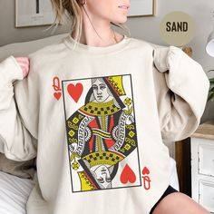 ◆ This card player design will be perfect for you to wear to your next Las Vegas trip or casino visit. It also makes a great gift for anyone who loves playing cards or gambling - poker or bridge player. Check out our other T-shirts, tank tops, sweatshirts or totes with various card player designs. ◆ Thank you for shopping with us! We hope that your purchase made someone smile! Please, leave us a review to share your experience with others. ◆ Please, contact us for any custom orders - this design Cute Couple Matching Outfits, Couple Matching Outfits, Feminist Tees, Queen Queen, Queen Shirt, Queen And King, Queen Shirts, King Of Hearts, Heart Sweatshirt