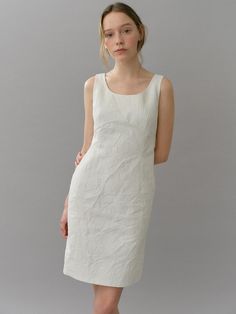 Composition : Exterior Nylon 60, Cotton 40 Lining Polyester 100Country of Origin : Republic of Korea Sheath Sleeveless Dress For Summer, White Sleeveless Dress With Straight Neckline For Summer, Feminine Beige Sleeveless Midi Dress, Elegant Sleeveless Beige Midi Dress, Fitted Sleeveless Silk Dress In White, Elegant Sleeveless Linen Mini Dress, Feminine Silk Sleeveless Mini Dress, Elegant Sleeveless Dress With Straight Neckline For Summer, Beige Fitted Sleeveless Midi Dress