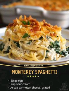 a menu for a pasta dish with spinach and cheese