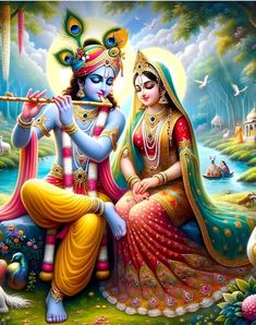 lord and goddess playing flute together