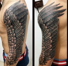 a man's half sleeve with an eagle tattoo on his left arm and chest