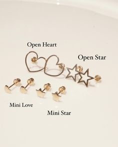 -14k Gold Mini Star Studs- ●14k solid gold (yellow) ●charm size:  approximately  4mm x 4mm -14k Gold Mini Love Studs- ●14k solid gold (yellow) ●charm size: approximately  3mm x 3mm -14k Gold Open Star Studs- ●14k solid gold (yellow) ●charm size: approximately  9mm -14k Gold Open Heart Studs- ●14k solid gold (yellow) ●charm size: approximately  11mm x 10mm ●ready to ship ●no returns or exchanges Hypoallergenic 14k Gold Star Jewelry, Tiny Star-shaped 14k Gold Jewelry, Gold Jewelry With Star Charm For Valentine's Day, Everyday 14k Gold Star Jewelry, Valentine's Day Gold Jewelry With Star Charm, Valentine's Day Gold Star Charm Jewelry, Mini Love, Star Studs, Heart Studs