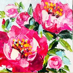 a painting of pink flowers on a white background