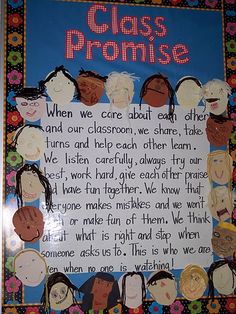 a classroom wall with a sign that says class promise