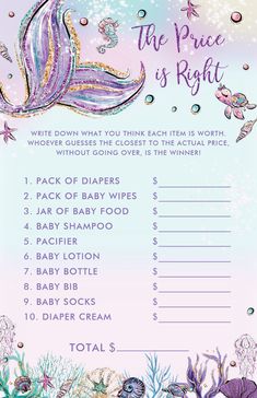 the price is right mermaid baby shower game