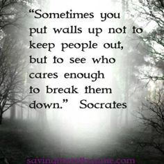 the quote for someone's life that says sometimes you put walls up not to keep people out, but to see who cares enough to break them down