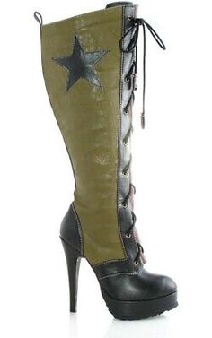 MILITIA BOOTS You can march to any beat in these military inspired boots, perfect for any army or commando costume. Costume includes: One pair of 5" high heel boots Care instructions: Spot Clean Sizing: Select your size from the drop down box at the top of the page Click on the button below for the sizing chart Please note: Our costumes come with the items listed in the above product description. For accessories shown in the photo, as well as a wide variety of other accessories, please look in High Heel Combat Boots, Olive Green Boots, Creative Costume, Fancy Dress Halloween Costumes, Military Costumes, Nice Gifts, Green Boots, Halloween Fancy Dress, Military Boots