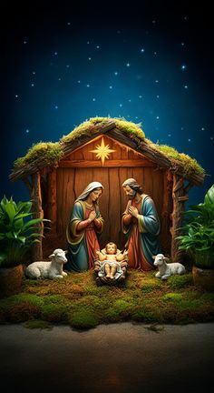 a nativity scene with the birth of jesus