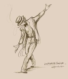 a drawing of a man wearing a hat and holding his arms out in the air