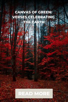 an image of trees with red leaves in the background and text that reads, canvass of green venesse celebrating the earth