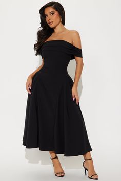 Available In Black. Off Shoulder Midi Dress Off shoulder Short sleeves Ruched Back zipper Lined Stretch Length = 47" Shell: 95% Polyester 5% Spandex Lining1 & 2: 100% Polyester Imported | Evening Of Romance Off Shoulder Midi Dress in Black size Large by Fashion Nova Plus Size Graduation Outfit, Midi Dress Off Shoulder, Beauty Goddess, Off Shoulder Midi Dress, Curvy Body Types, Elegant Black Dress, Dress Closet, Black Off Shoulder, Dress Off Shoulder