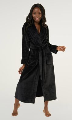 Black Plush Soft Warm Fleece Womens Robe-Robemart.com Womens Robes Long, Womens Robe, Womens Bathrobes, Terry Robe, Plush Robe, Soft Robes, Hooded Robe, Women's Robe, Sleepwear & Loungewear