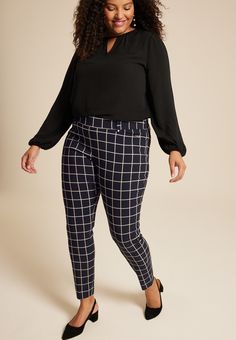 Plus Size Bengaline Mid Rise Windowpane Skinny Pant - Plus Size Work, Maurices Plus Size, List Style, Mid Rise, Bottoms Pants, Favorite Things List, Stitch Fix, Plus Size, Pants