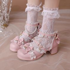 Customized Product. is not eligible for return. Ship In 5-15 Days.Fabric Material: PuColor: Black. Pink. Beige. WhiteHeels Height: 5cm/1.97" Lolíta Shoes, Pink And White Heels, Pink Cute Shoes, Cute Pink Shoes, Shoes With Bows, Fairy Shoes, Halter Dress Short, Cosplay Kawaii, Dr Shoes