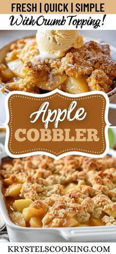 an apple cobbler recipe with text overlay