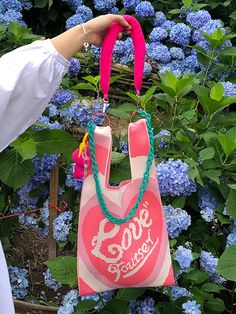 Pink Summer Bags With Chain Strap, Heart Pattern Crochet, Stretch Mesh Fabric, Color Heart, Woven Handbags, Heart Pattern, Colorful Heart, Woven Bag, Chain Pendant