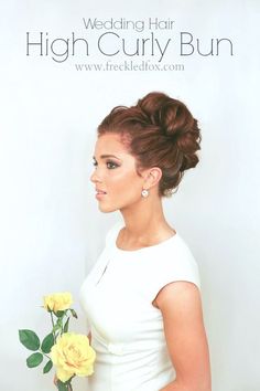 High Curly Bun for Wedding Updo High Curly Bun, Curly Bun, High Bun, Wedding Updo, Formal Hairstyles, Wedding Hair And Makeup, Hair Dos