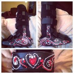 the boots are decorated with jewels and hearts