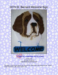 a brown and white dog sitting in front of a welcome sign